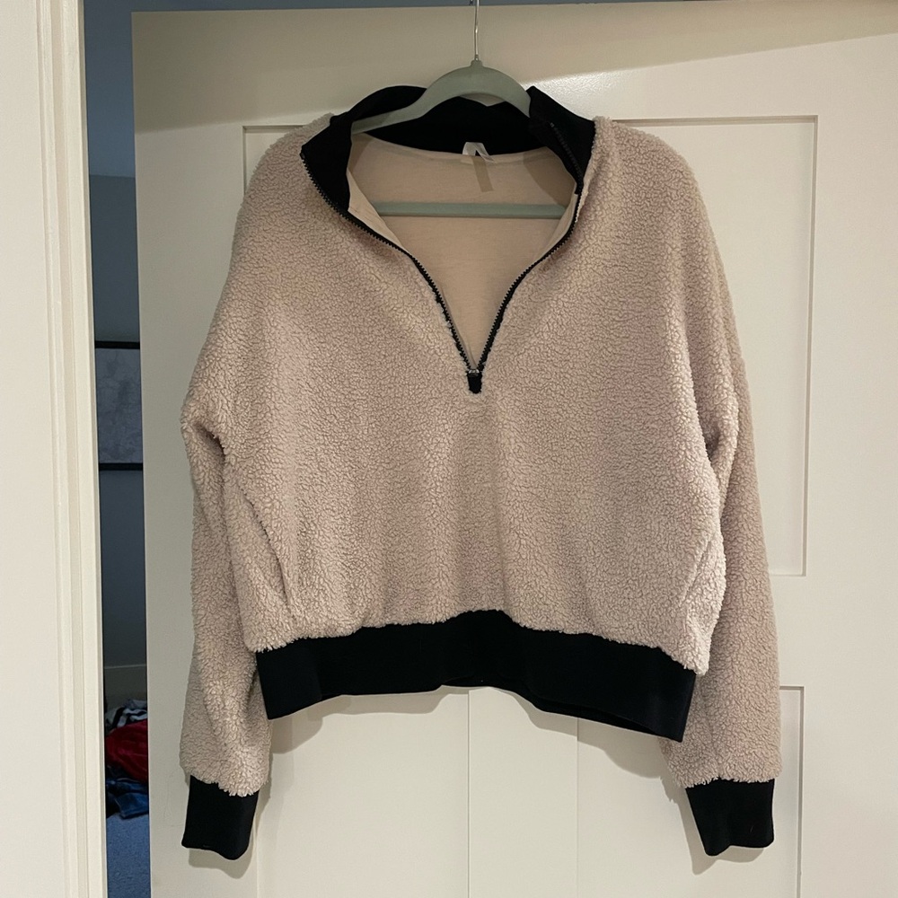 Fabletics Cream and Black Teddy Jacket